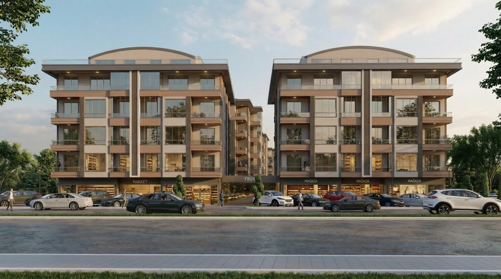 OVM Konutları market ve mağazaların bulunduğu ticari cephe